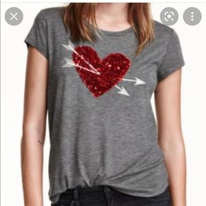 Gray H&M red sequin heart top size medium